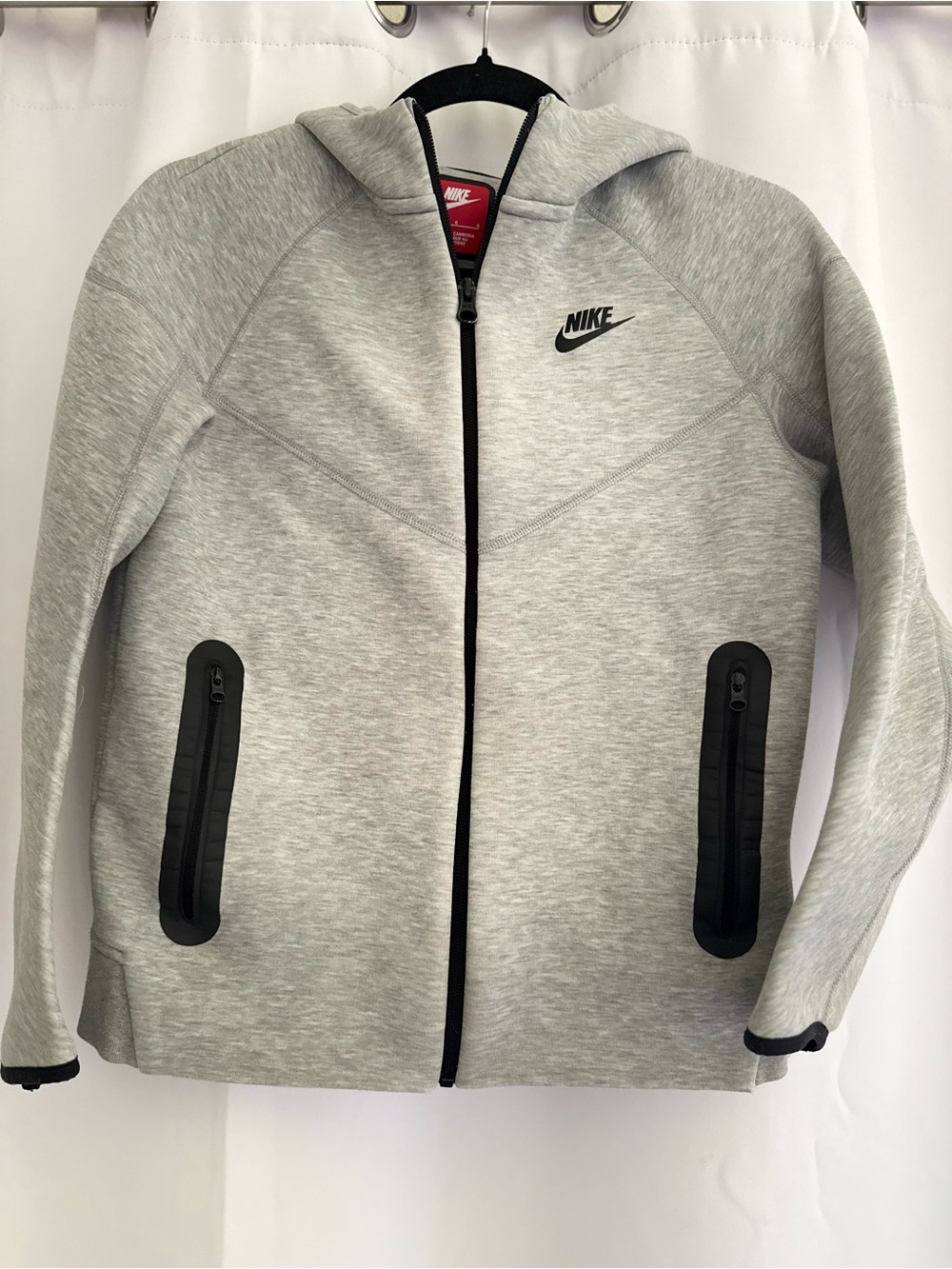 Nike Light Gray Hooded Zip Jacket with Black Trim